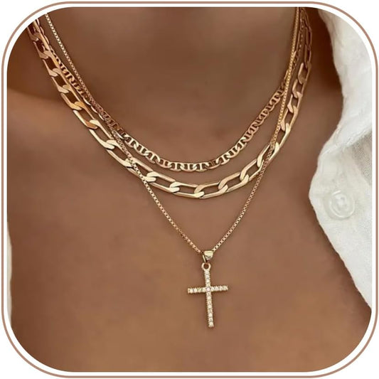 Collar con Cruz para Mujer, Collares Apilados en Capas Delicados, C...