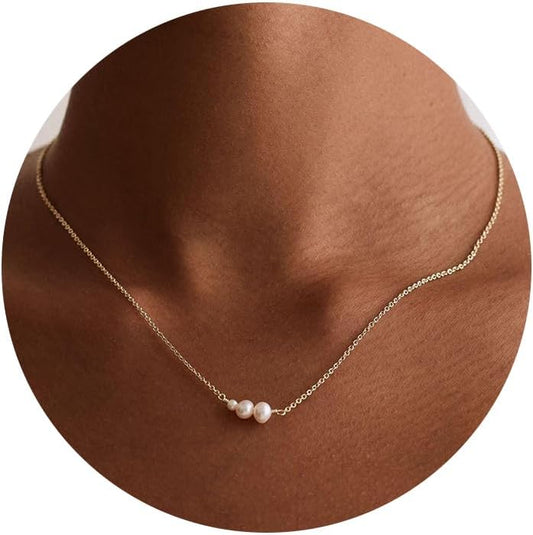 Treasure Bender Collares de perlas de oro para mujer, collar delica...