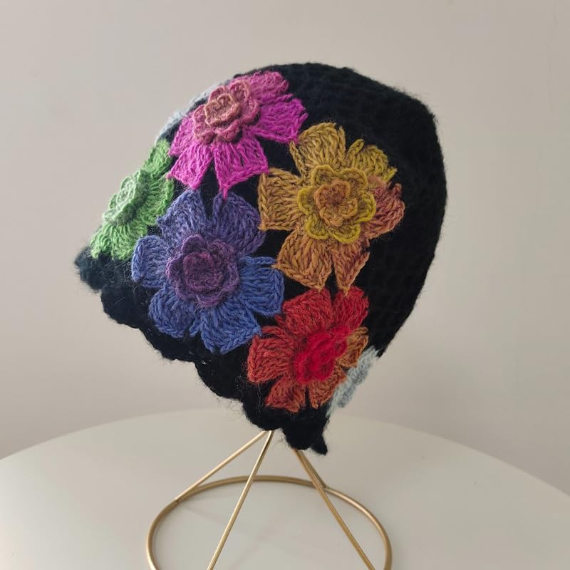 SHIDXIB 1 gorro de punto con diseño de flores de ganchillo, estilo...