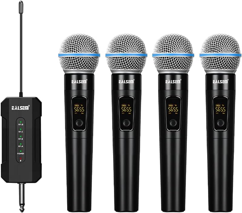 Ealsem ES-384 Sistema de Micrófono Inalámbrico de Mano UHF de 4 Can...