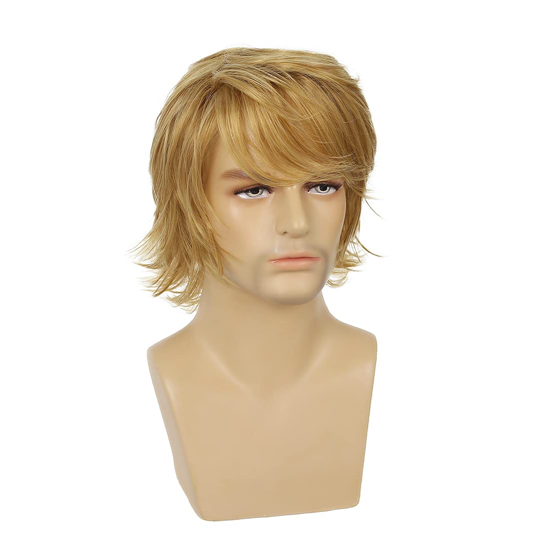 Wiwige - Peluca rubia corta para hombre con capas naturales y espon...