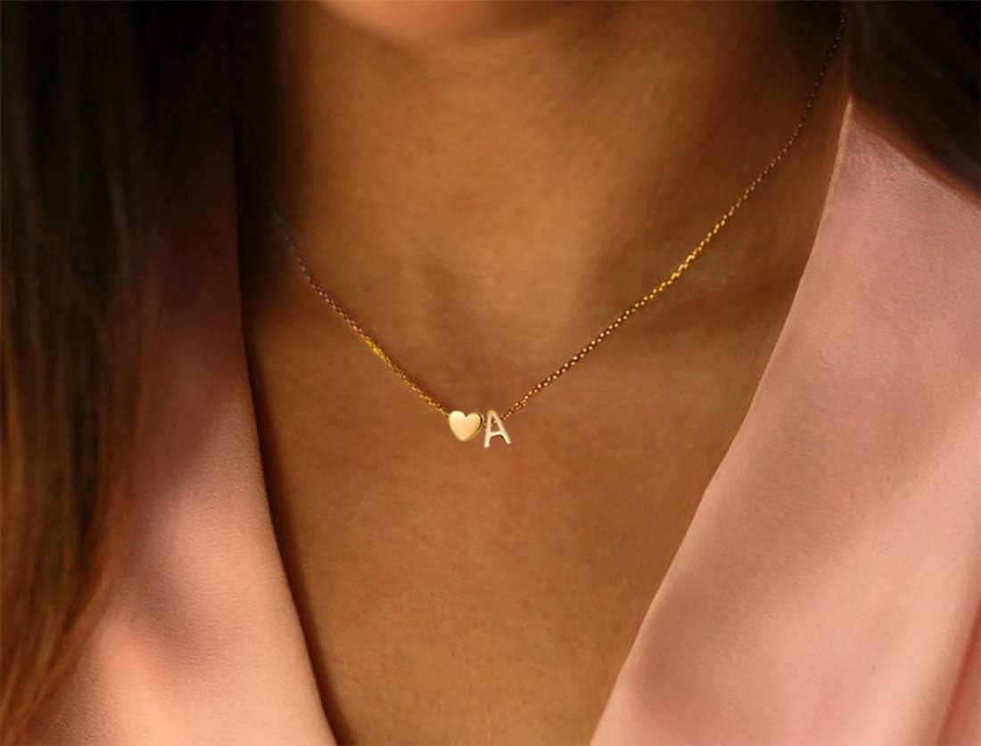 Glimmerst - Collar de Corazón con Inicial, Acero Inoxidable Chapado...