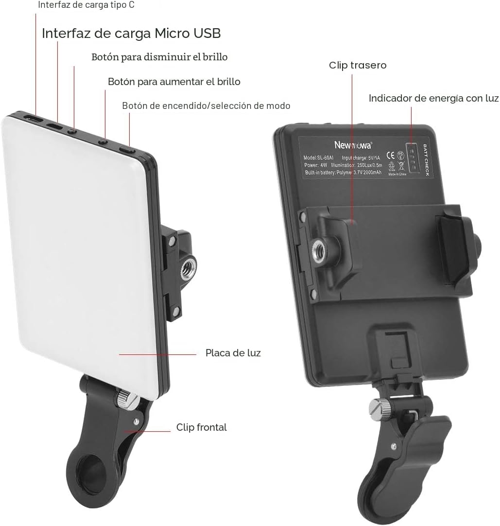 Newmowa Luz de videoconferencia de relleno de clip recargable de al...