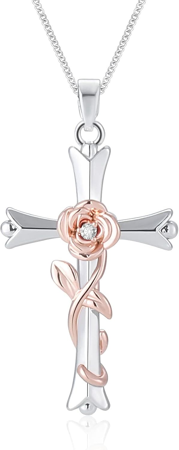 Collar de cruz ACECHA para mujer | Collar colgante de fe de plata c...