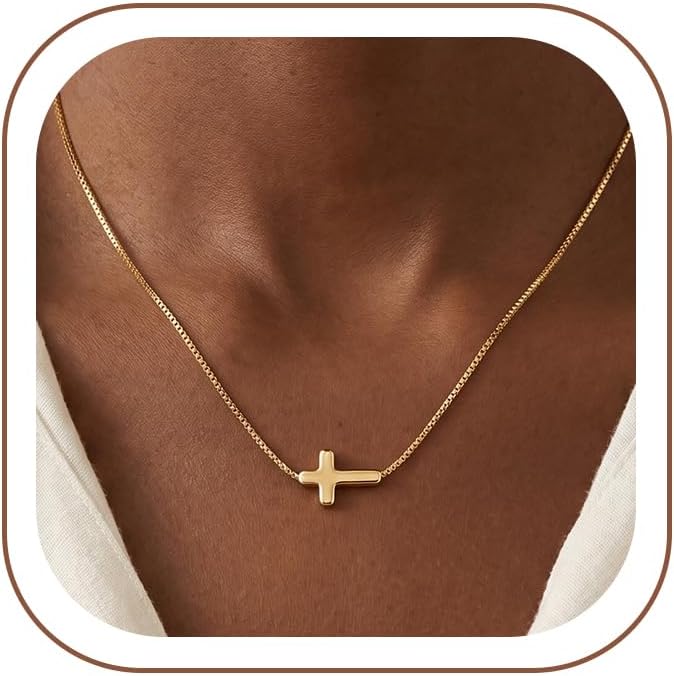 Selncfyt Collar de cruz para mujer, chapado en oro de 14 quilates,...