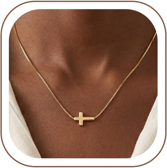 Selncfyt Collar de cruz para mujer, chapado en oro de 14 quilates,...
