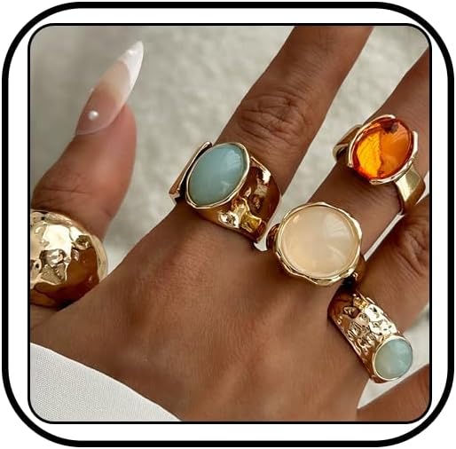 IQIC Anillos gruesos de oro para mujer, juego de anillos de plata a...