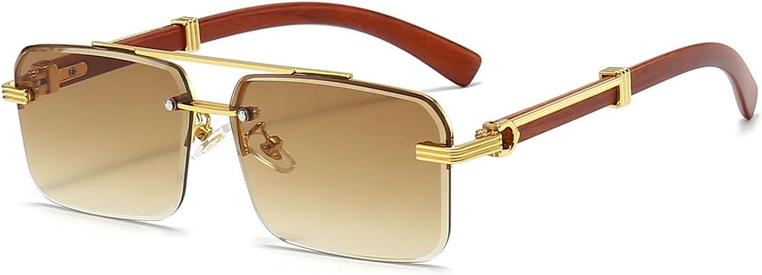 Gleyemor Gafas de sol para hombres de moda sin montura rectangulare...