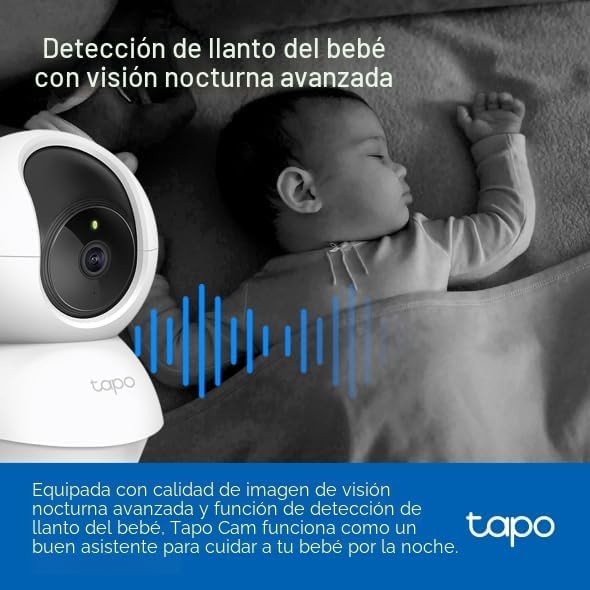 Tapo - Cámara de seguridad 2K Pan\/Tilt para monitor de bebé, cámar...