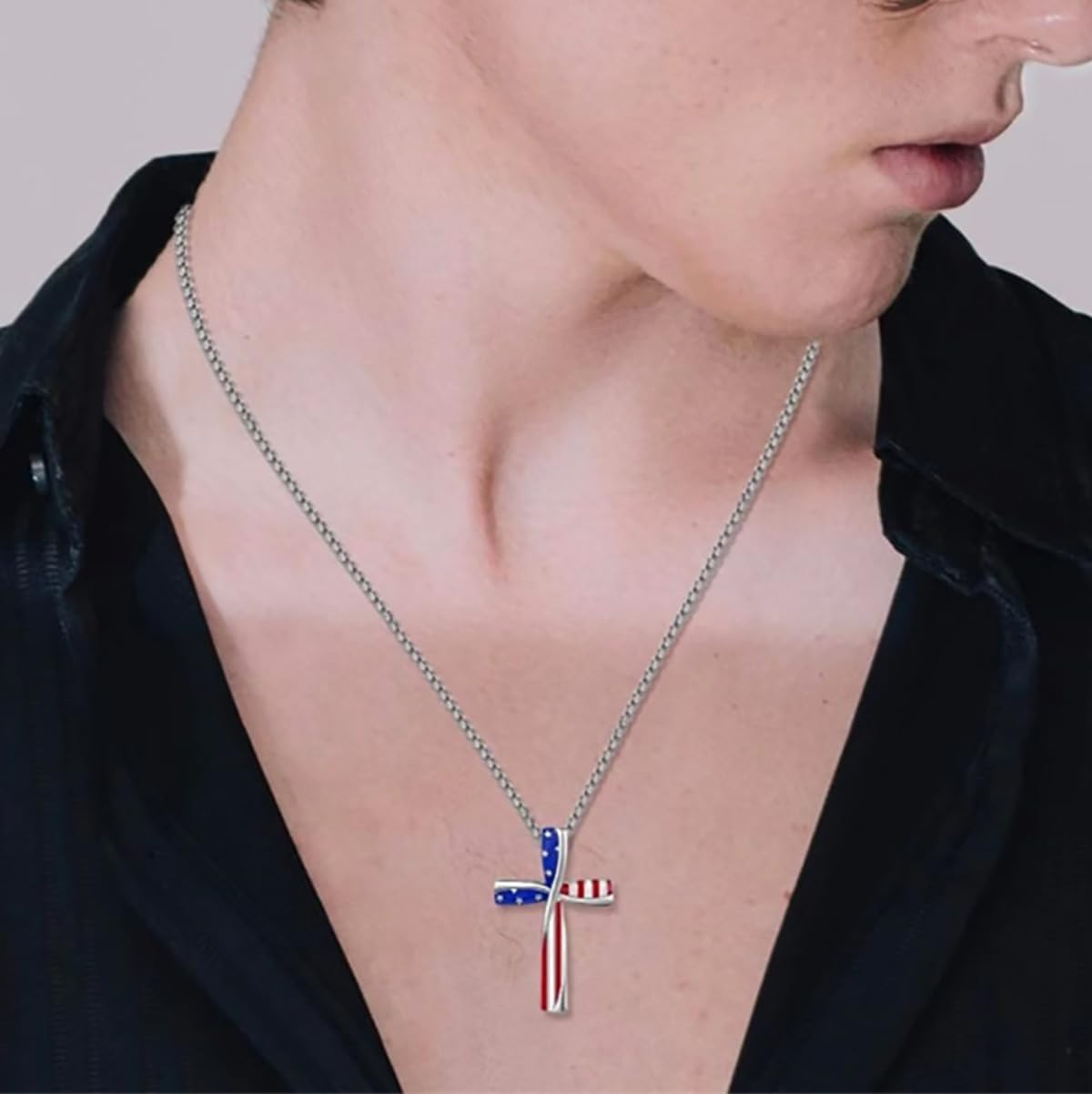Hebelee Collar esmaltado con colgante de bandera de Estados Unidos...