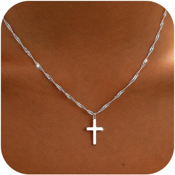 JIKASI Collar de cruz para mujer, chapado en oro o plata de 14 quil...