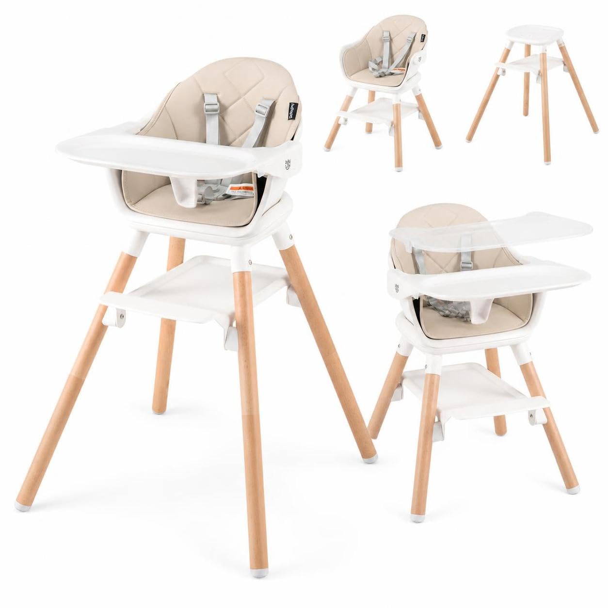 HONEY JOY Silla alta para bebé, silla alta convertible 6 en 1 de ma...