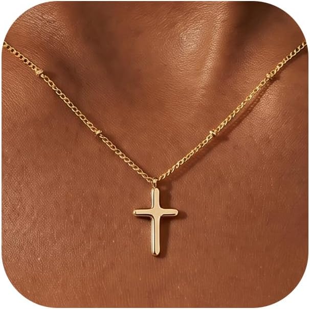BLThing Collar de cruz de plata de ley 925 y oro de 18 quilates par...