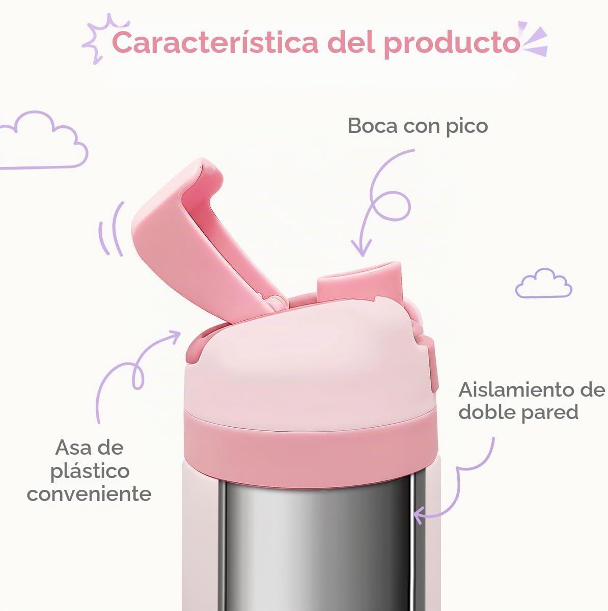 Princess Kids - Botella de agua aislada de acero inoxidable de 16 o...