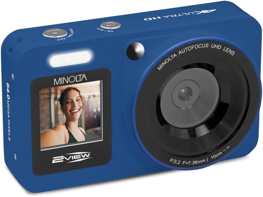 Minolta Cámara digital de 64 MP, 2 vistas, video 4K Ultra HD, panta...