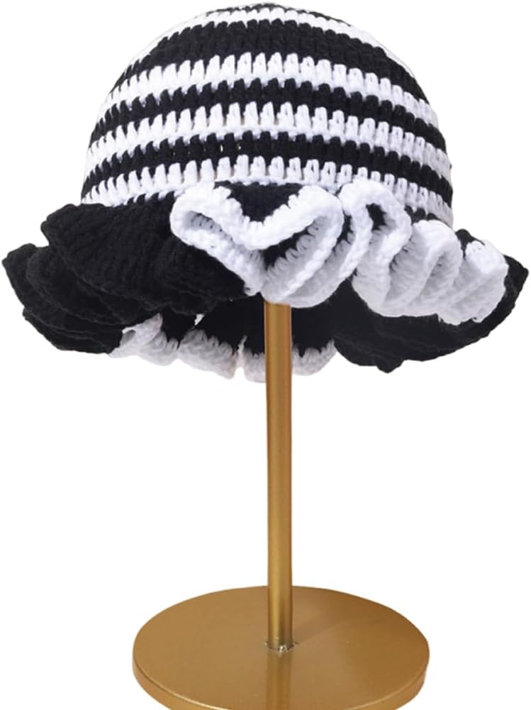 AMOFIA Gorro de punto para mujer, gorro de ganchillo con volantes,...