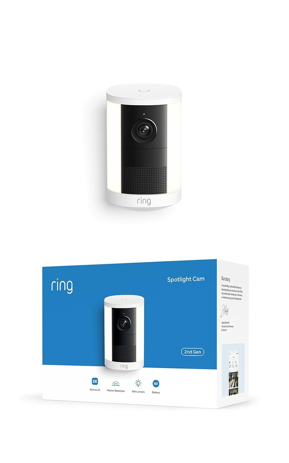 Cámara con luz de enfoque 2K Ring inalámbrica (último modelo): segu...