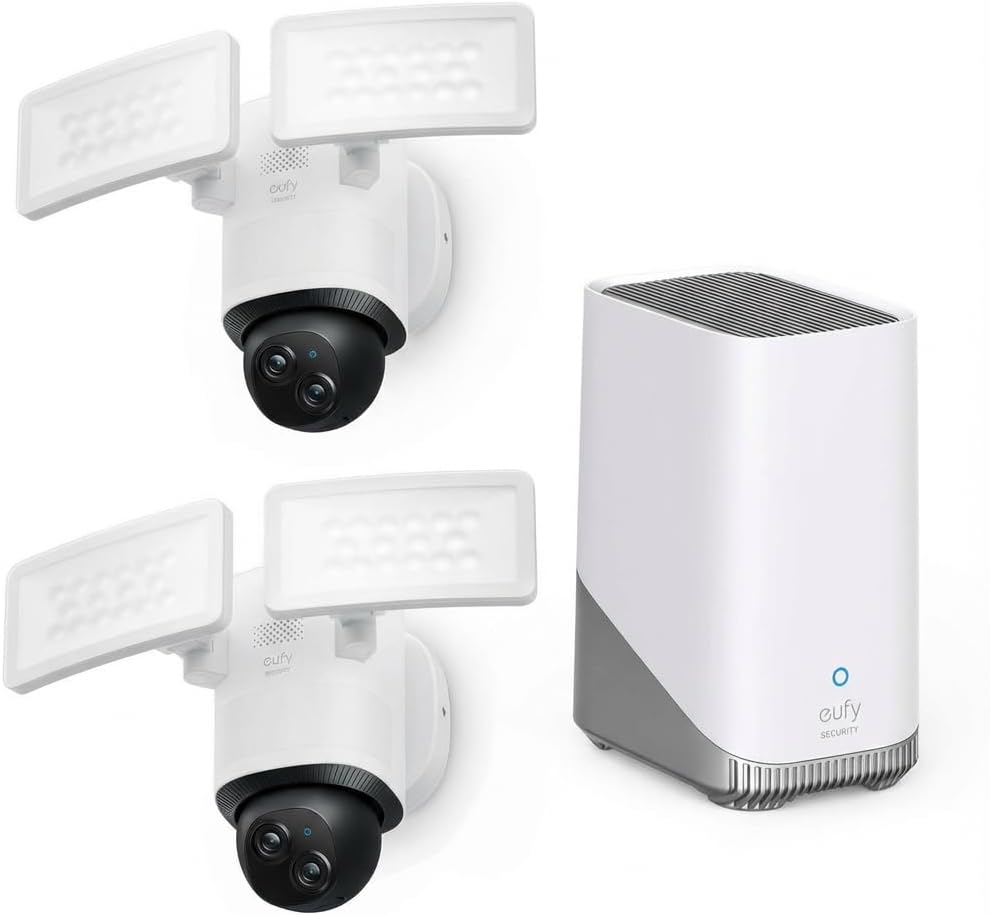 eufy Security Floodlight - Cámara con cable E340 2pack+Homebase3, c...