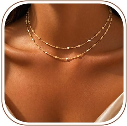Warshion Collares chapados en oro de 14 quilates para mujer, gargan...