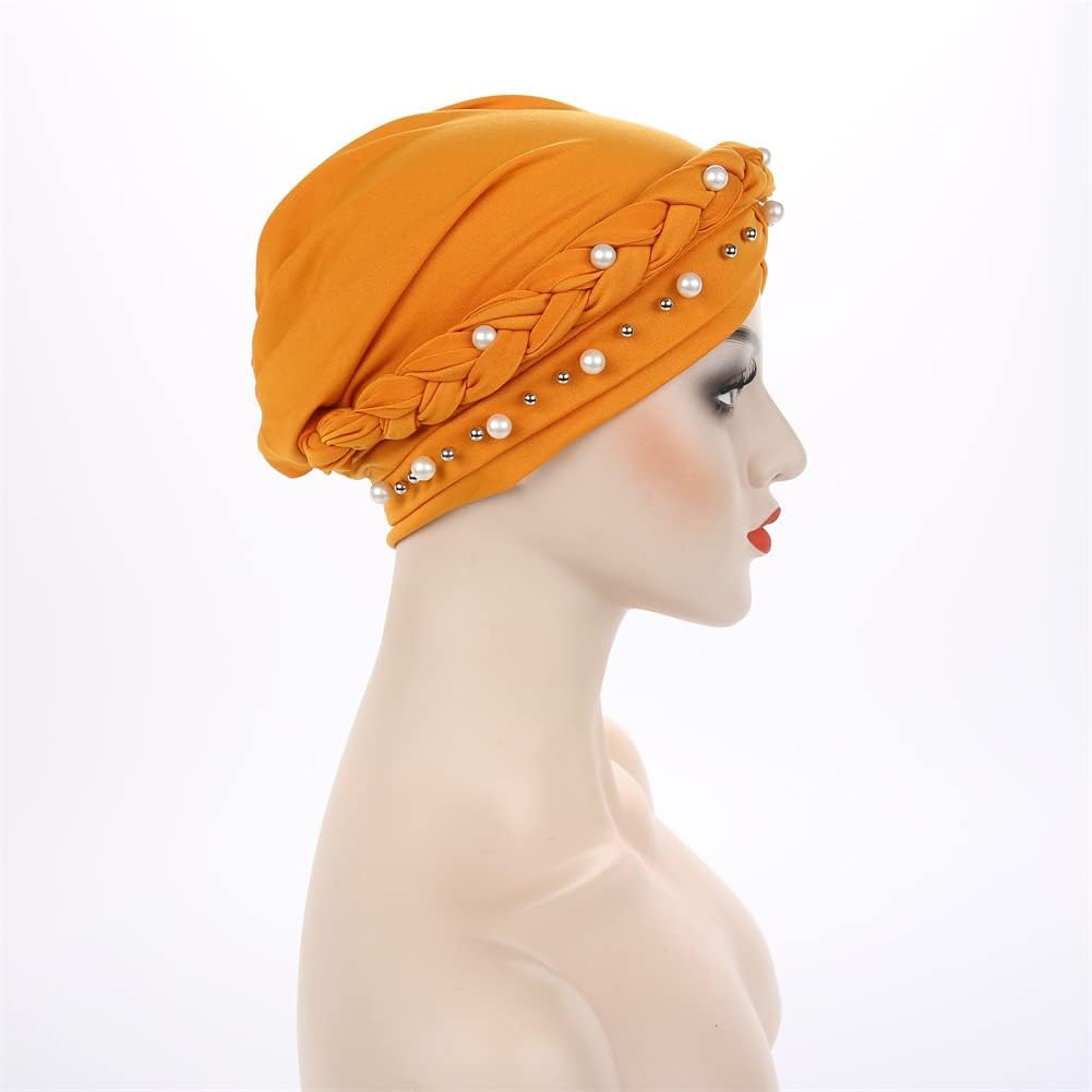 YiYi Operation Sombrero turbante de hiyab trenzado con cuentas de p...