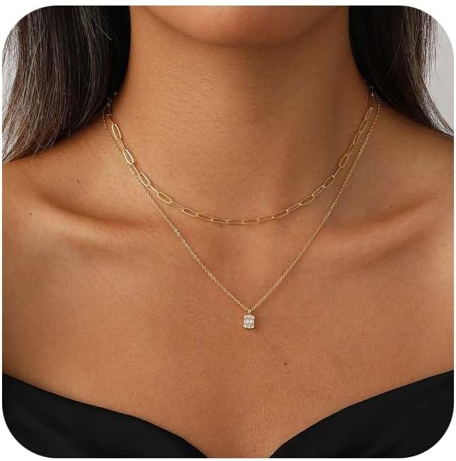 Coshilta Collares de oro en capas para mujer, chapado en plata de l...