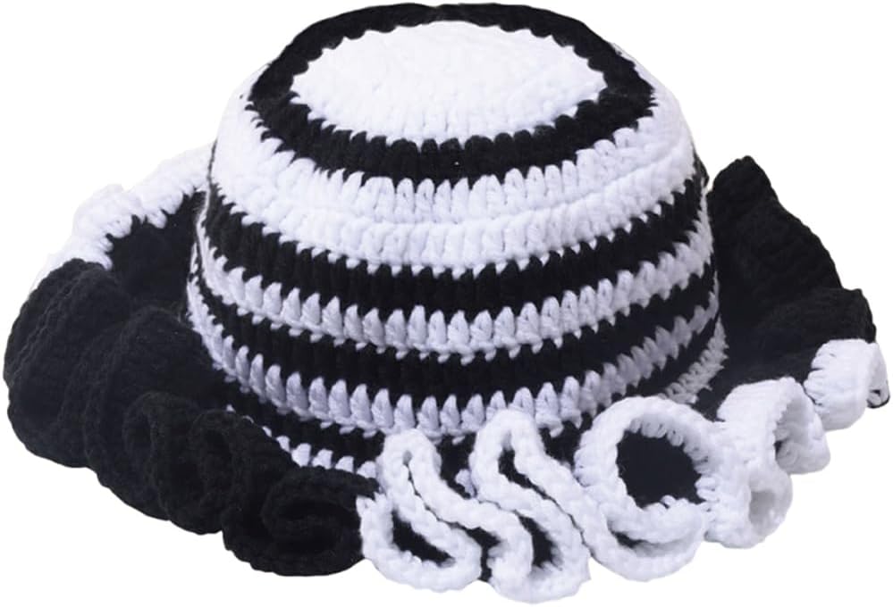 AMOFIA Gorro de punto para mujer, gorro de ganchillo con volantes,...
