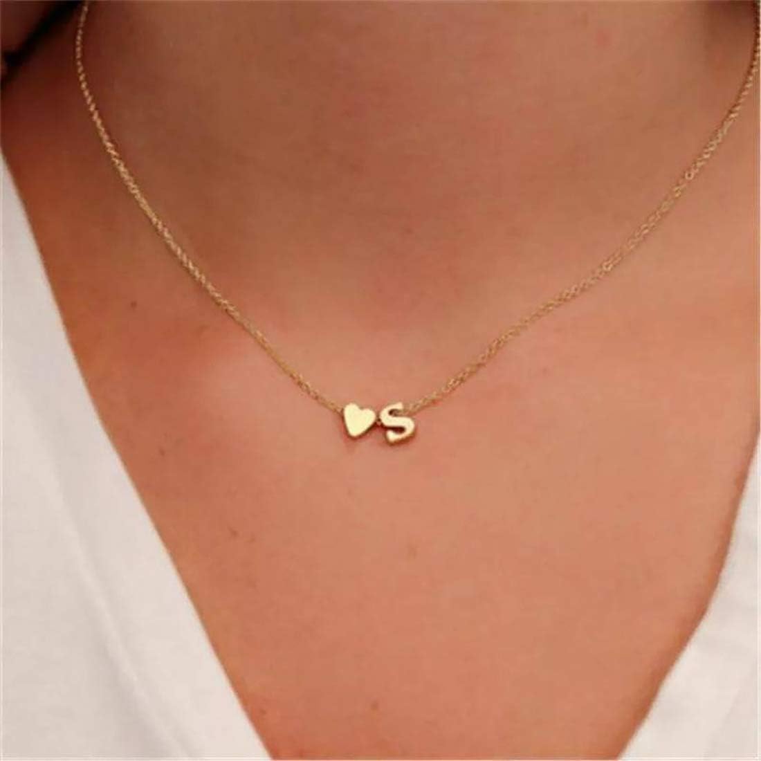 Glimmerst - Collar de Corazón con Inicial, Acero Inoxidable Chapado...