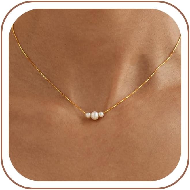 Decholly - Collares de perlas doradas para mujer, a la moda. Collar...