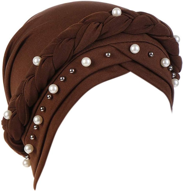 YiYi Operation Sombrero turbante de hiyab trenzado con cuentas de p...