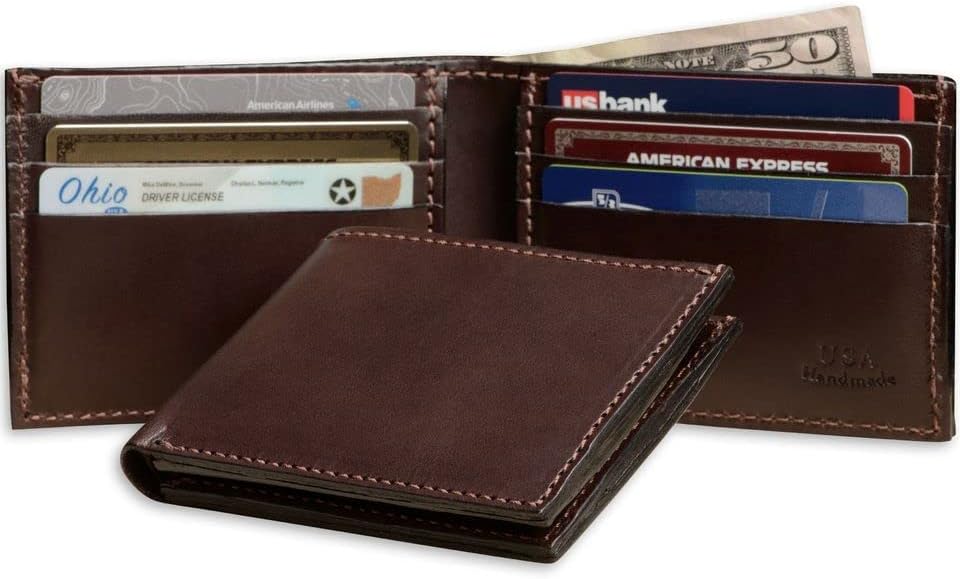 Billetera plegable de cuero de grano completo premium para hombre,...