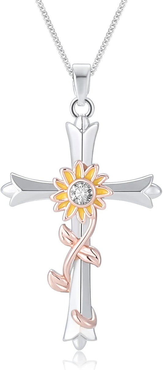 Collar de cruz ACECHA para mujer | Collar colgante de fe de plata c...