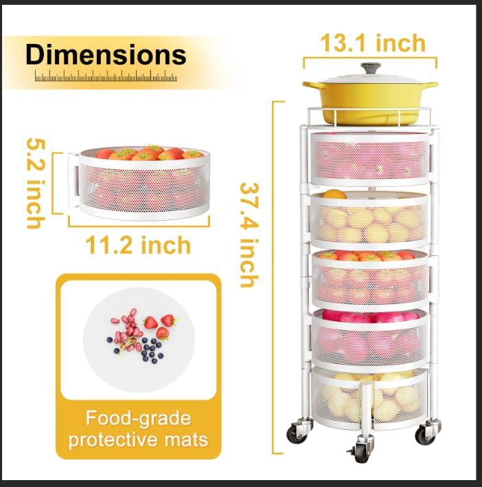 SNTD Cesta de frutas y verduras para cocina con tapa superior de me...
