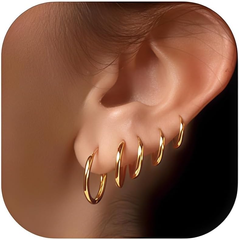 5 pares de pendientes de aro chapados en oro de 14 quilates para mu...