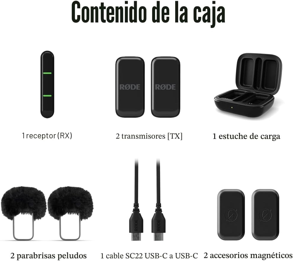 RØDE Micro inalámbrico - Micrófono inalámbrico compacto, dos mics c...