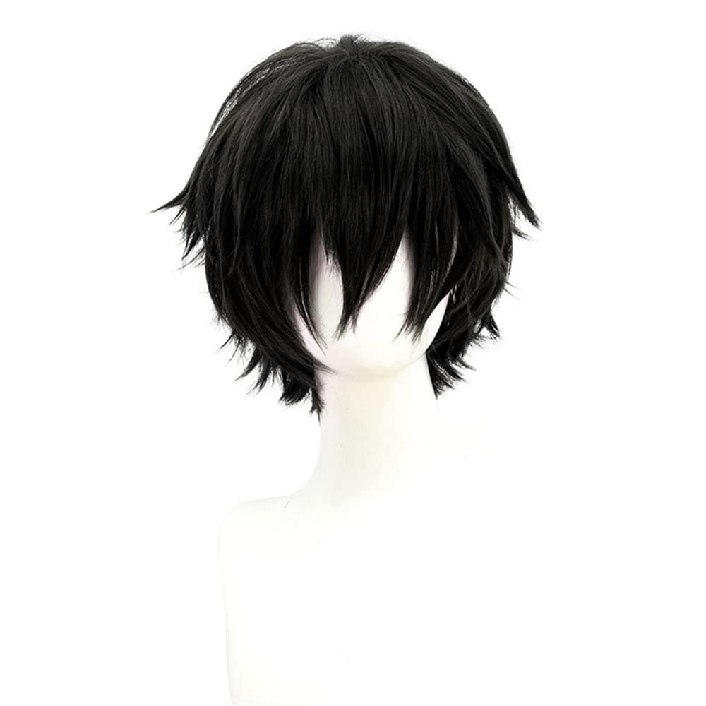 PORSMEER Peluca corta de anime negra para hombre, unisex, con capas...