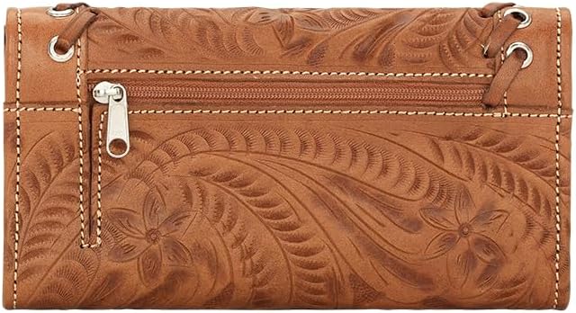 American West Cartera de tres pliegues hecha a mano de cuero 100% a...