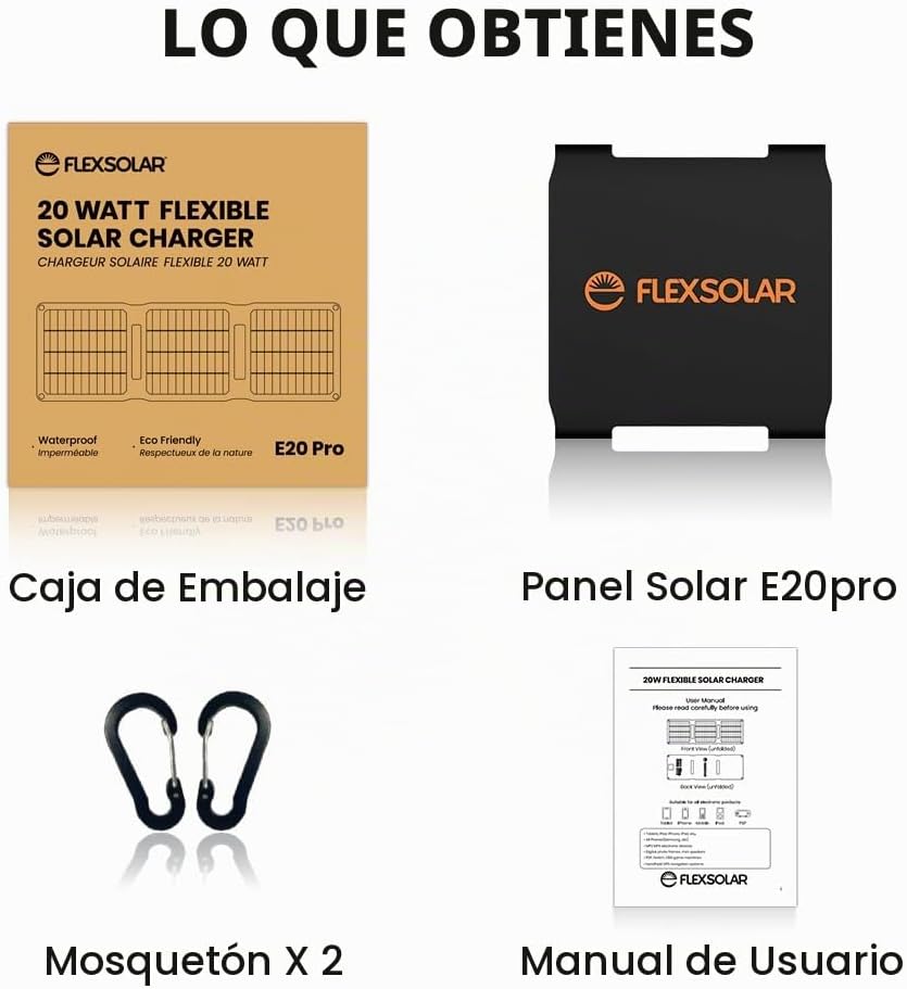 FlexSolar 20W Panel Solar Cargador 5V USB-A USB-C Salida Portátil P...