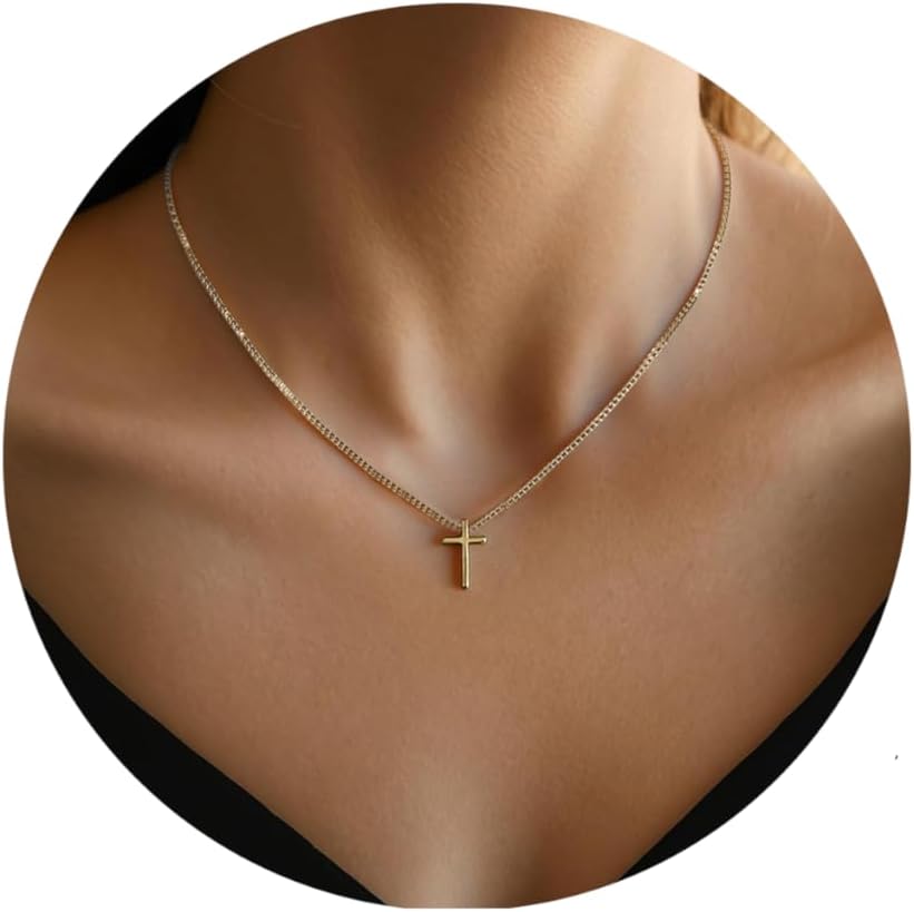 Collar de oro para mujer, collar de cruz delicado de 18K de oro rea...