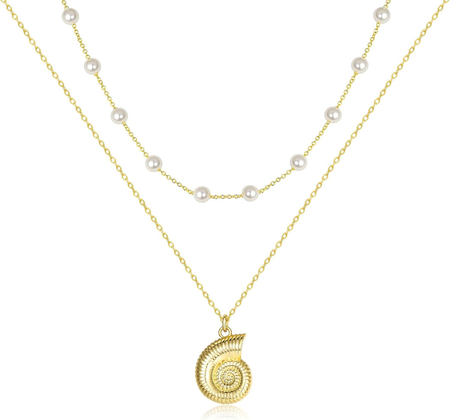 SilvecFantasy Collares en capas de oro de 14 quilates Ocean Beach p...