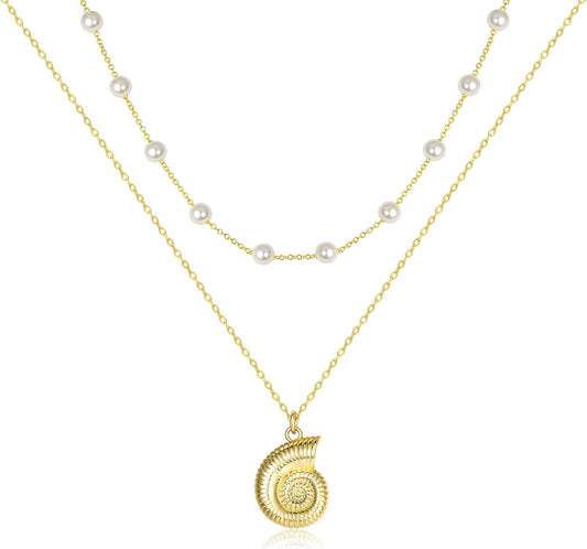 SilvecFantasy Collares en capas de oro de 14 quilates Ocean Beach p...
