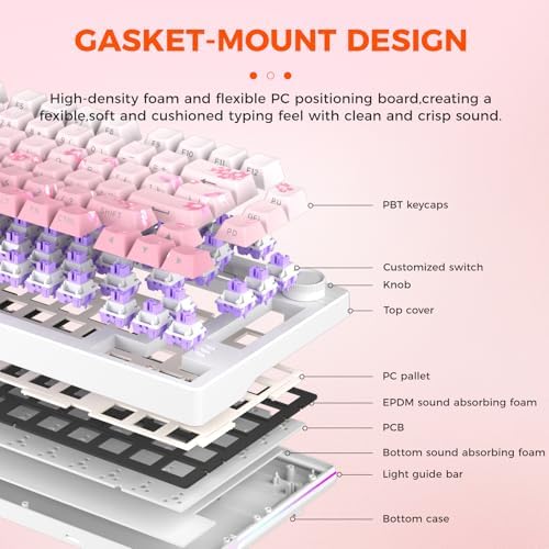 DAREU EK75PRO Sakura Pink Teclado mecánico inalámbrico para juegos...