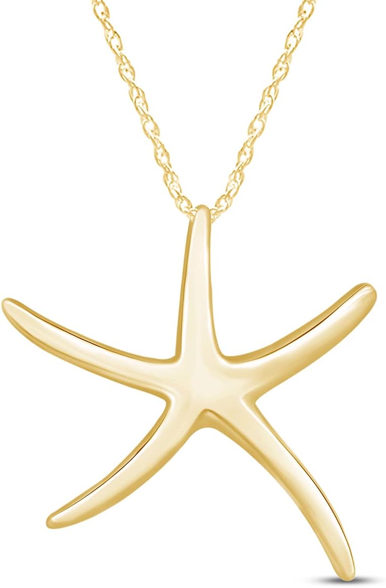 AFFY Collar con colgante de estrella de mar en oro de 14 quilates s...