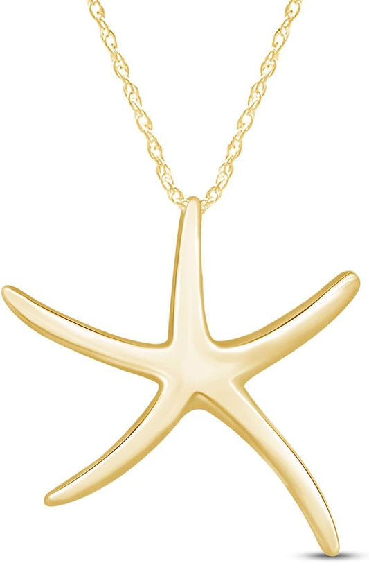 AFFY Collar con colgante de estrella de mar en oro de 14 quilates s...
