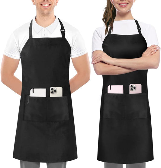 Utopia Kitchen Paquete de 2 delantales con peto, ajustables con 2 b...