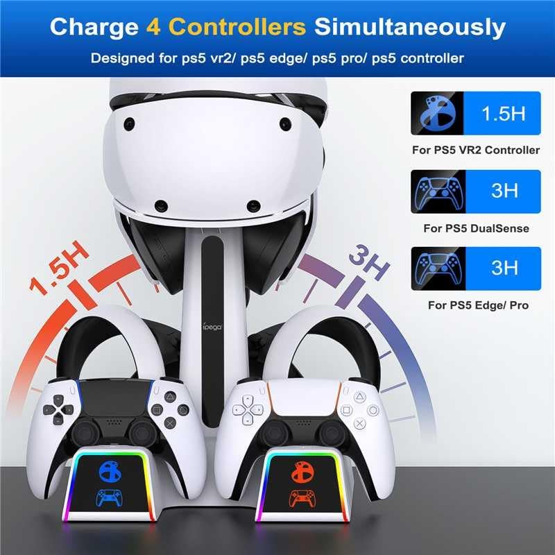 Estación de carga RGB para PSVR 2\/PS5 Edge\/PS5 Controller | Sopor...