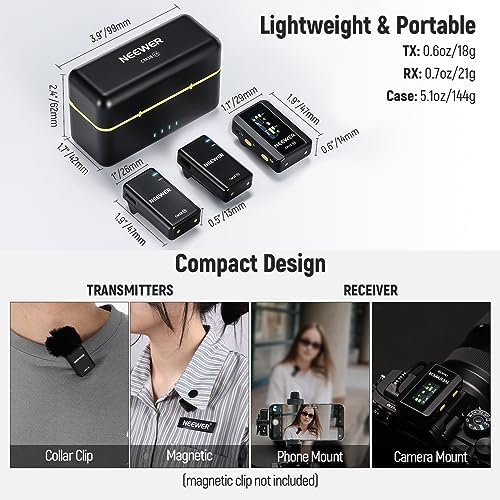 NEEWER CM28 Micrófono Lavalier inalámbrico, micrófono Lav con cance...