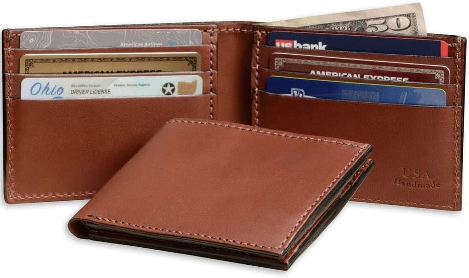 Billetera plegable de cuero de grano completo premium para hombre,...