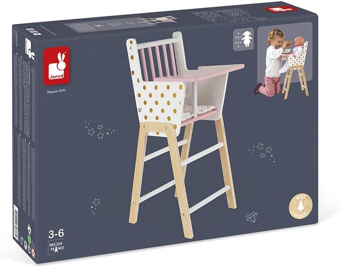 Janod - Silla alta Candy Chic de madera para muñecas de bebé a part...