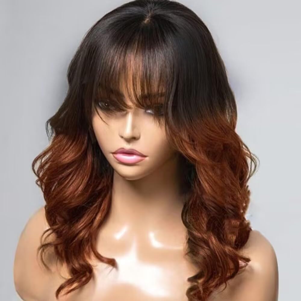JINXIMEIHE Pelucas de cabello humano ondulado con flequillo de 13 x...