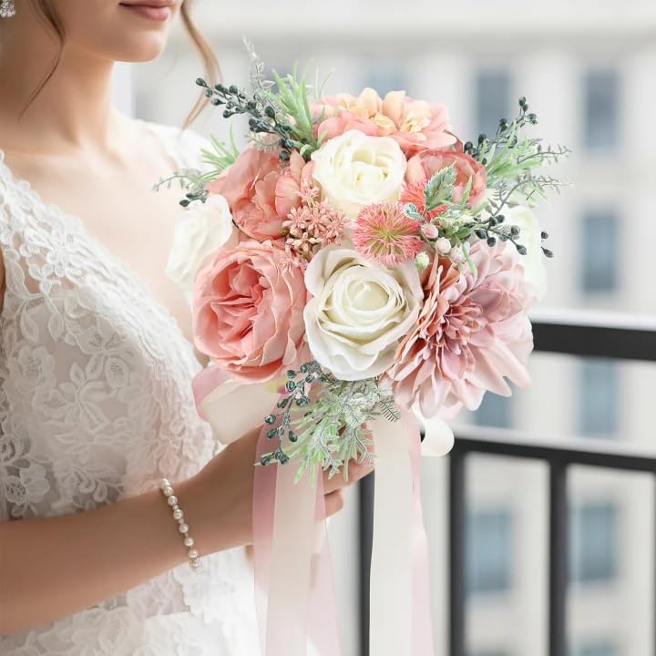 SEMONONIA Ramos de boda para novia, dama de honor, 8.5 pulgadas, ro...
